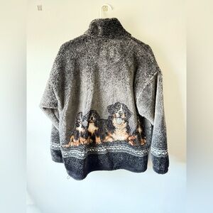 VTG Bear Ridge Dog Zip Up Bernese Mountain Dog Cozy Gray Fleece Jacket Size XS S